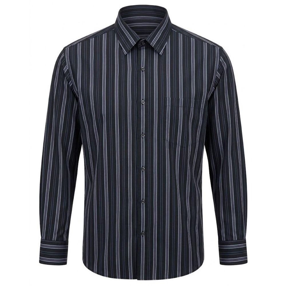 NEW Johnston & Murphy Mens 2XL Tailored Fit Black Blue Striped Button Shirt - CJ